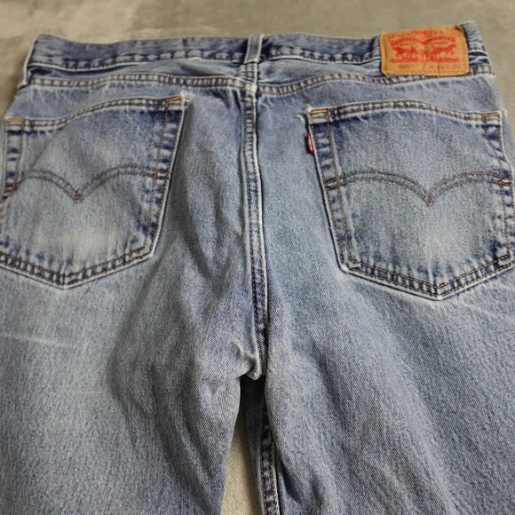 Vintage Levi's 505 Pants Men's W36 L 34 Denim Blue Ankle Flat Front Distressed - Picture 8 of 13